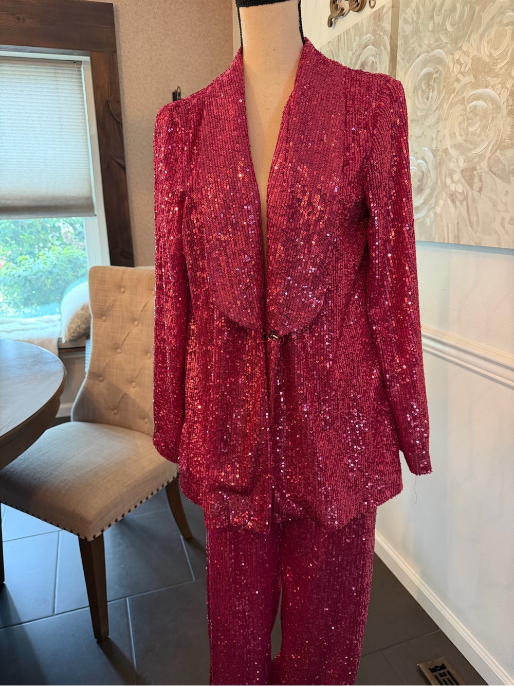 Sequin Pink Women's Pantsuit - Elegant Evening Jumpsuit Alternative